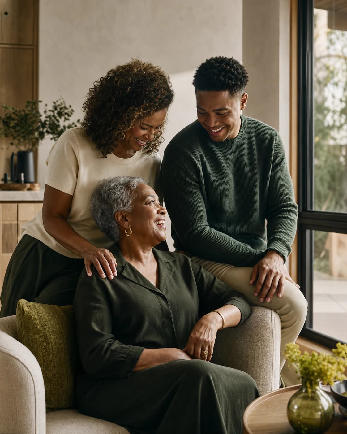 Three generations of a family sharing time together at home